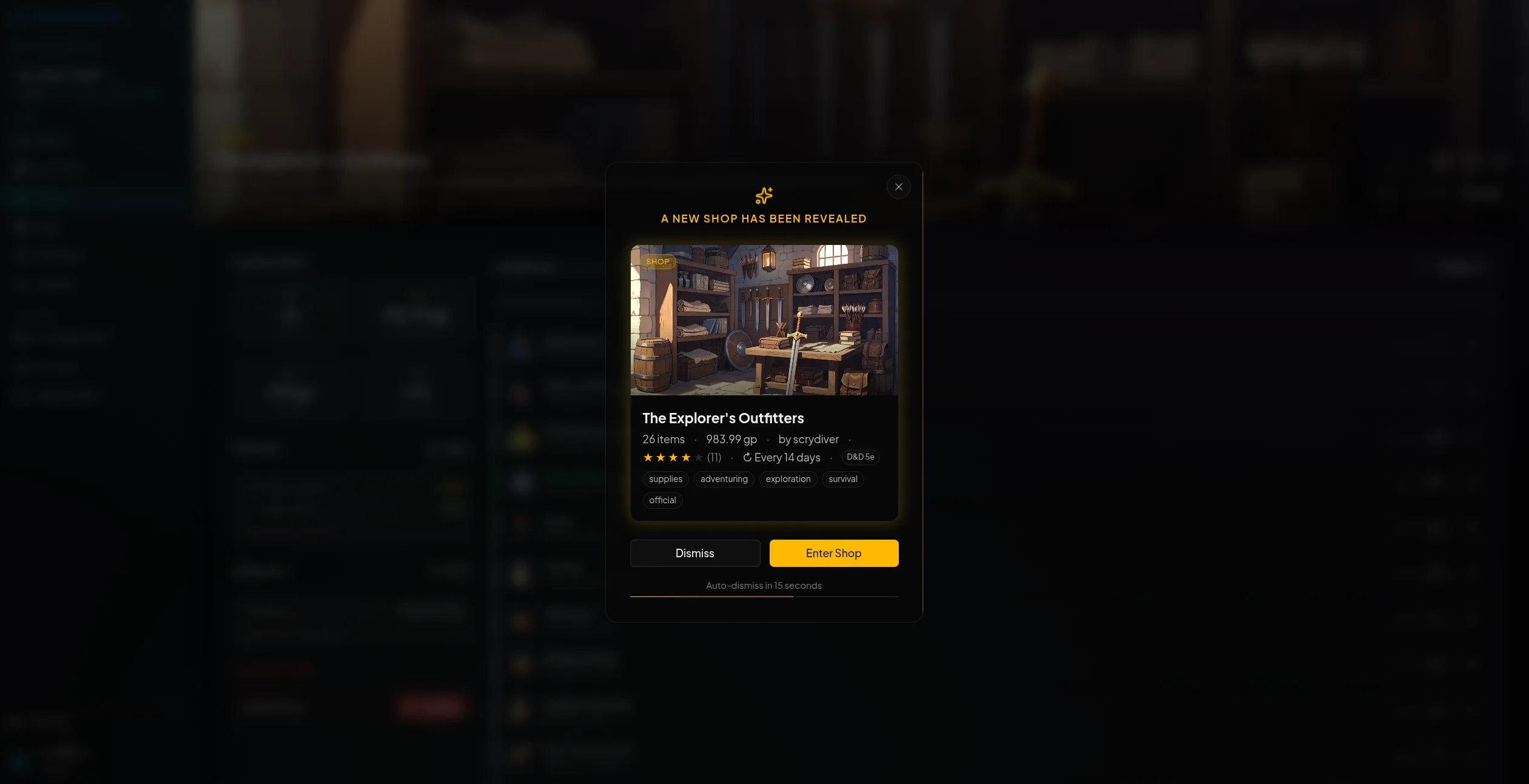 Player receiving a newly deployed shop notification